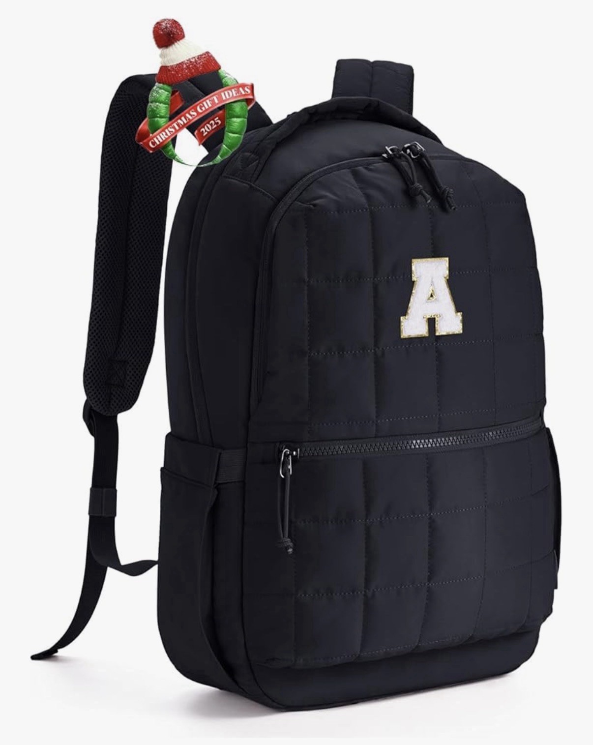 Initial Laptop Backpack for Women, Quilted Puffer 14 Inch College Backpack, “A”