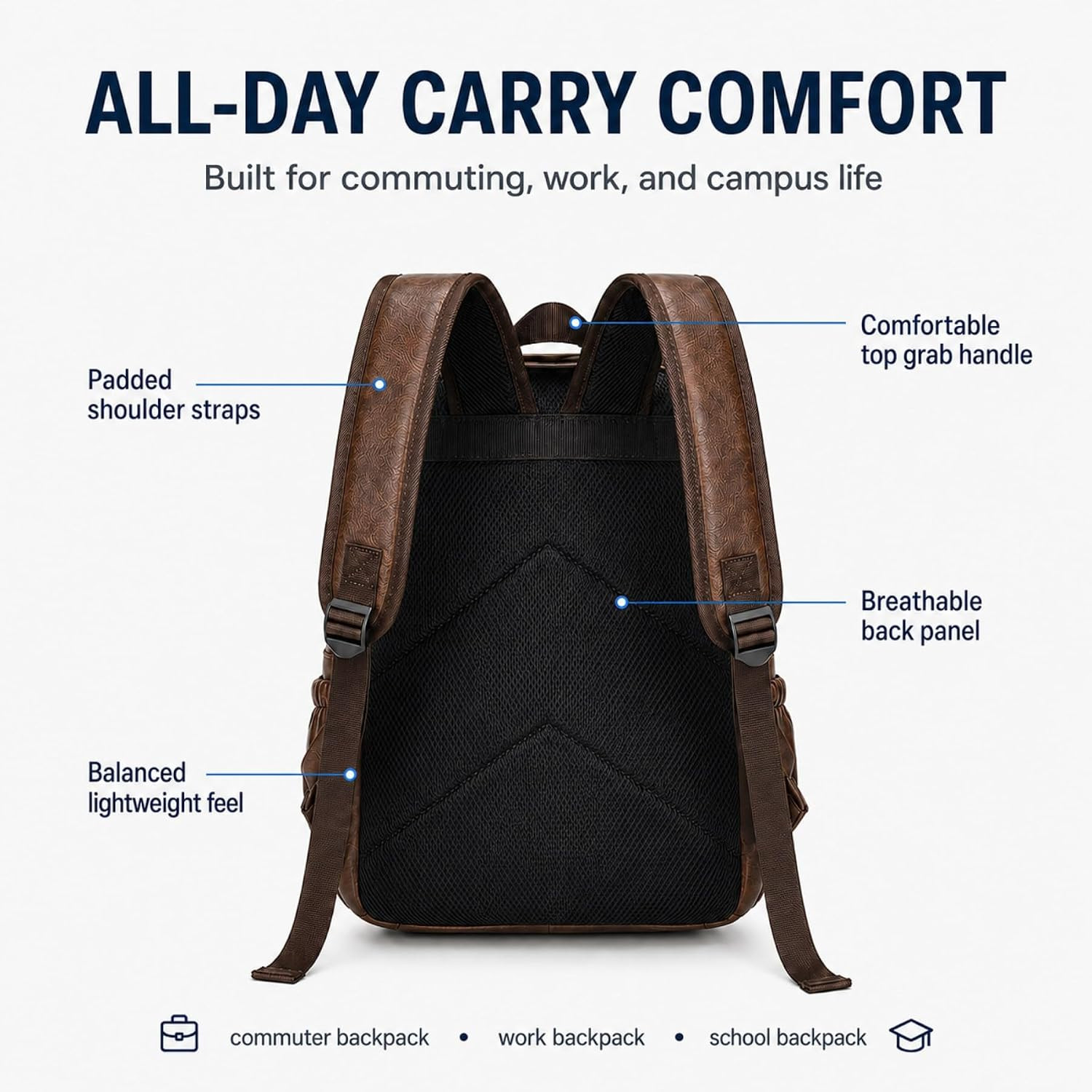 Mens Leather 16.1 Inch Laptop Bag Travel Casual Computer Backpack College Busine