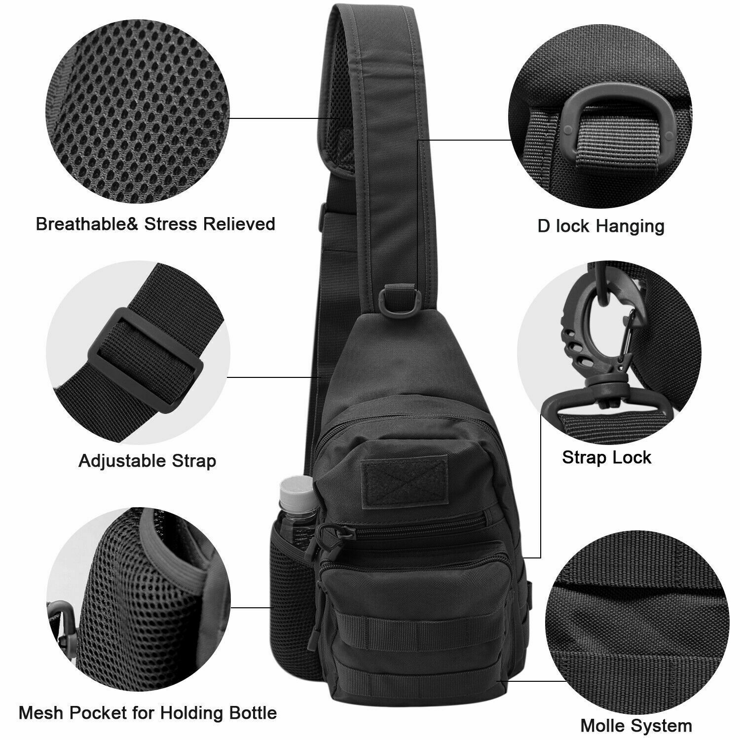 Tactical Sling Crossbody Backpack with Water Bottle Holder Military Chest Bags