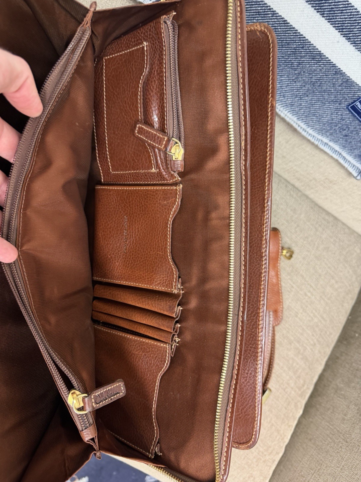 Cole Haan Leather Briefcase Brown Pebble Shoulder Bag Extremely High Quality