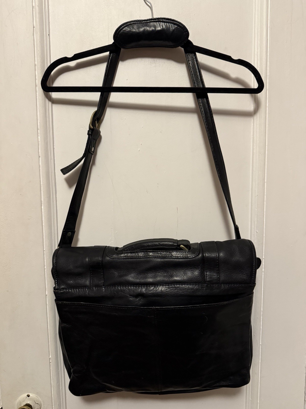 Unisex FRYE Black Leather Satchel Logan Case Organizer Zip Compartments