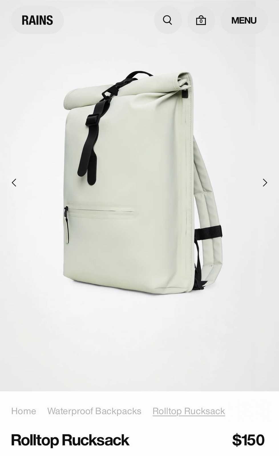 Rains Rolltop Rucksack Backpack Waterproof, Sand Color, Travel