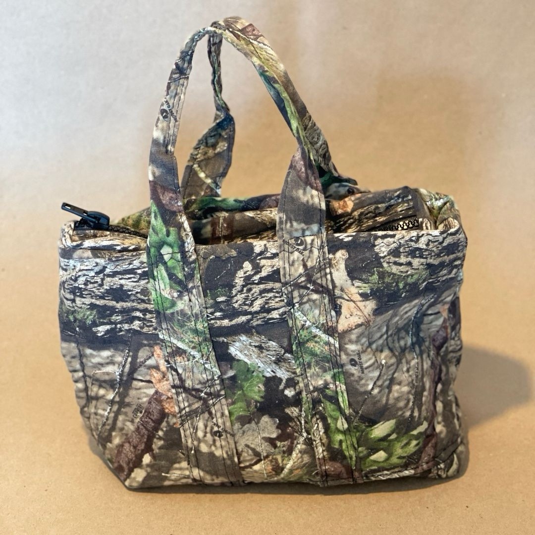 Handmade Upscaled Zipper Tote — Mossy Oak tarp X 5.11 cargo pants inside pockets