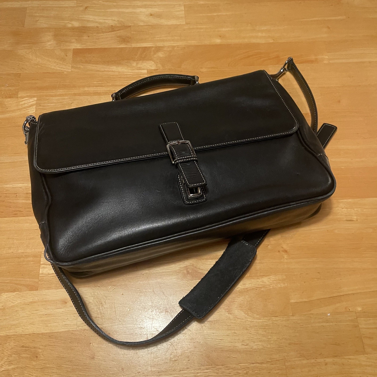 COACH Black Leather Briefcase Laptop Messenger Bag Single Handle w/ Strap VTG