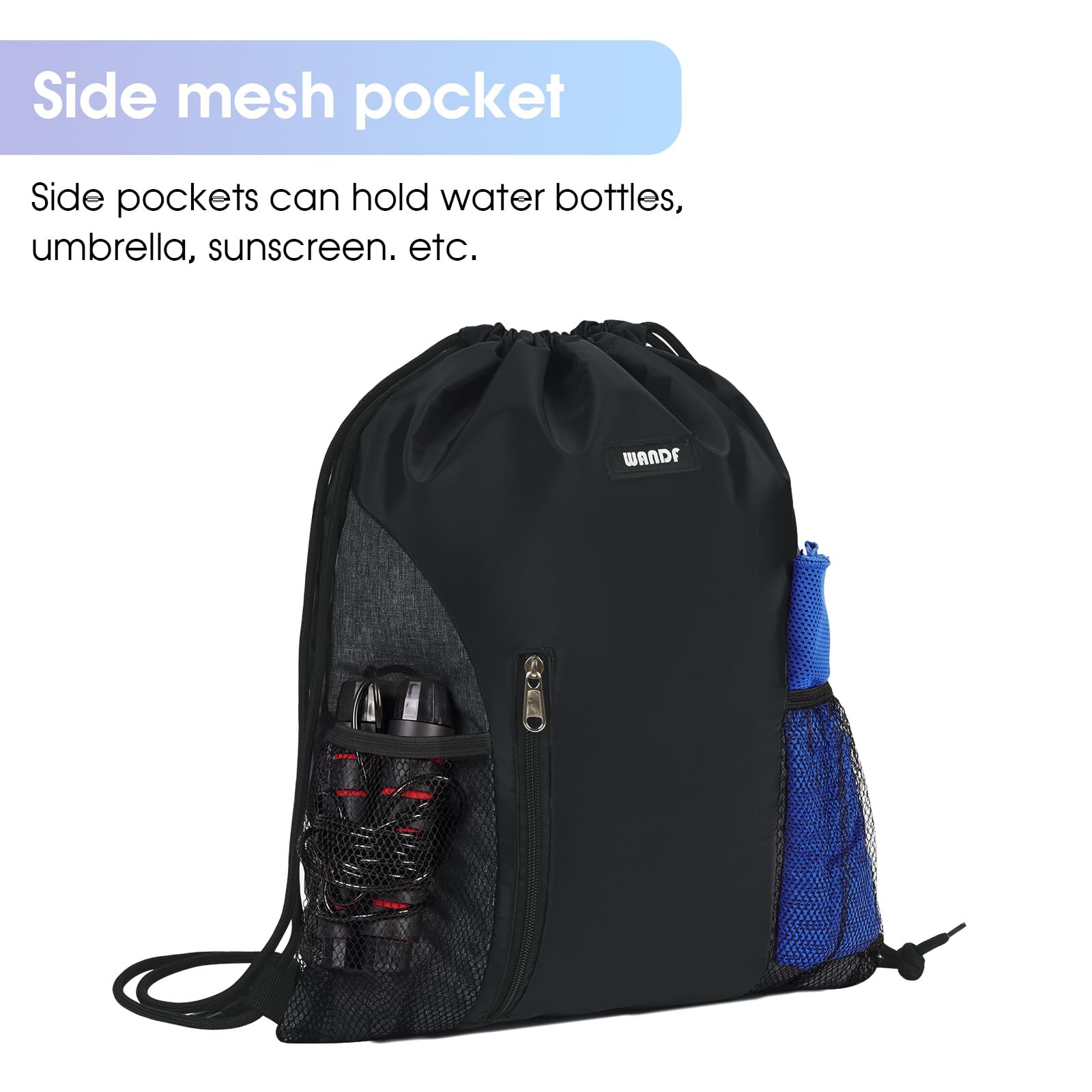 Drawstring Backpack Sports Gym Sackpack with Mesh Pockets Water Resistant Bag