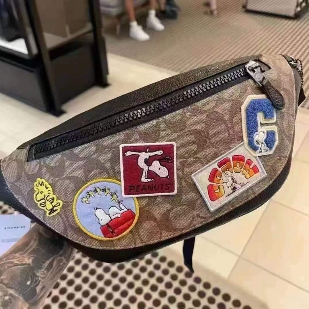 Coach Peanuts Warren Belt Bag In Signature Canvas With Varsity Patches