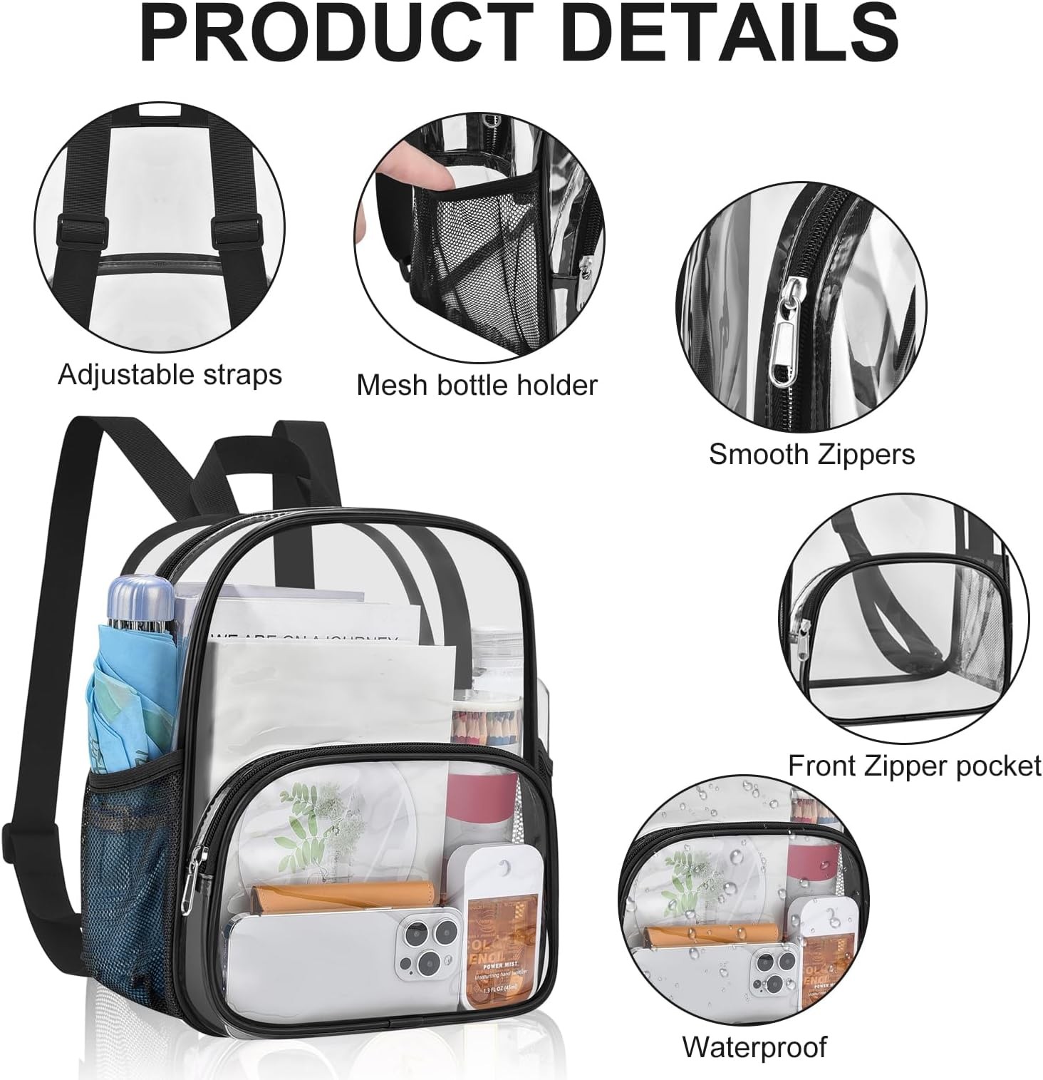 USPECLARE Clear Backpack for Stadium Events Small Clear Backpack 11.5×9.5×6 f…