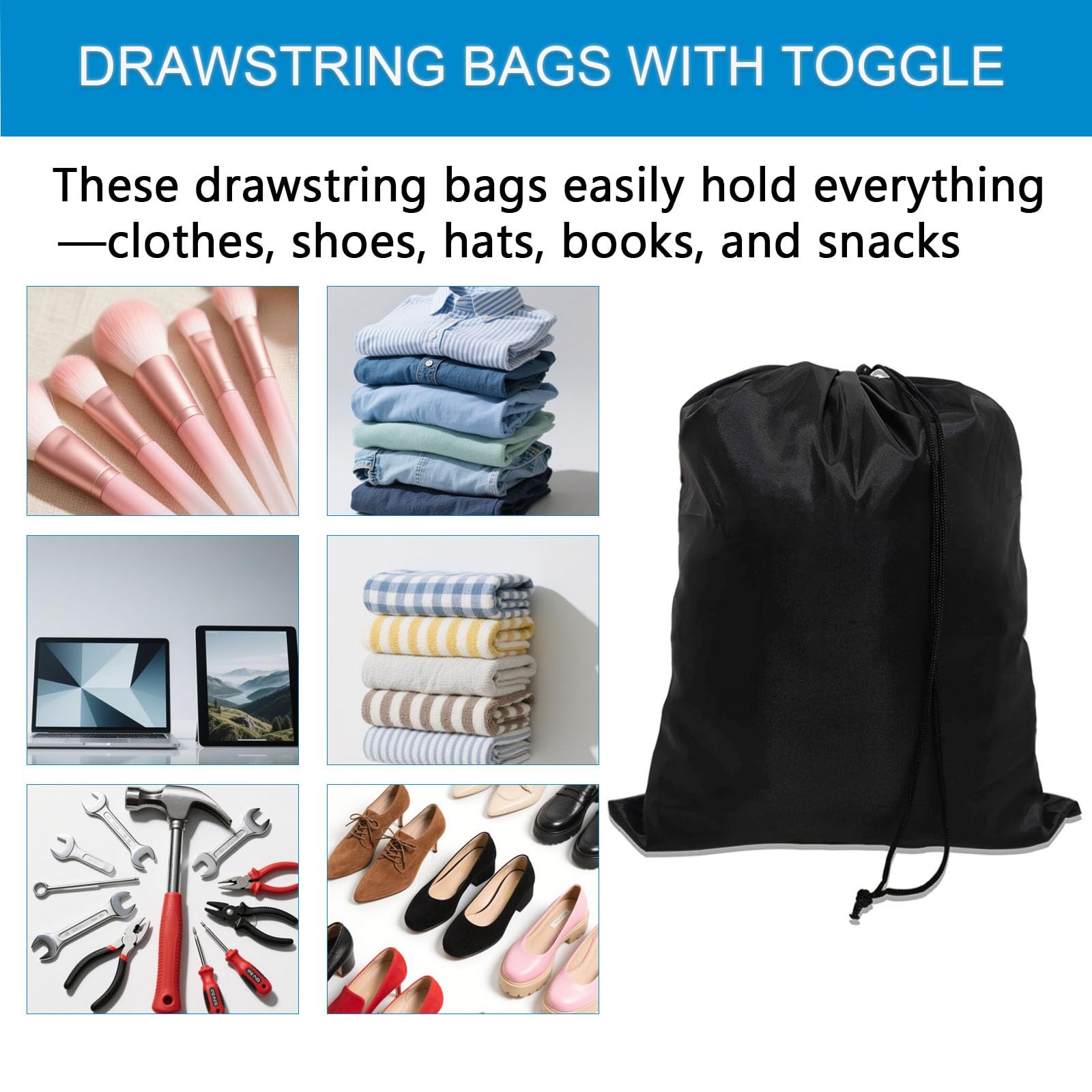 10-Pack Drawstring Bags with Toggle Closure – Lightweight & Durable Nylon Gym