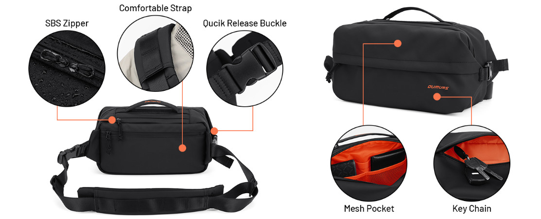 Oumurs 6L Expandable Crossbody Backpack Sling Bag Water-Resistant Oxford Fabric