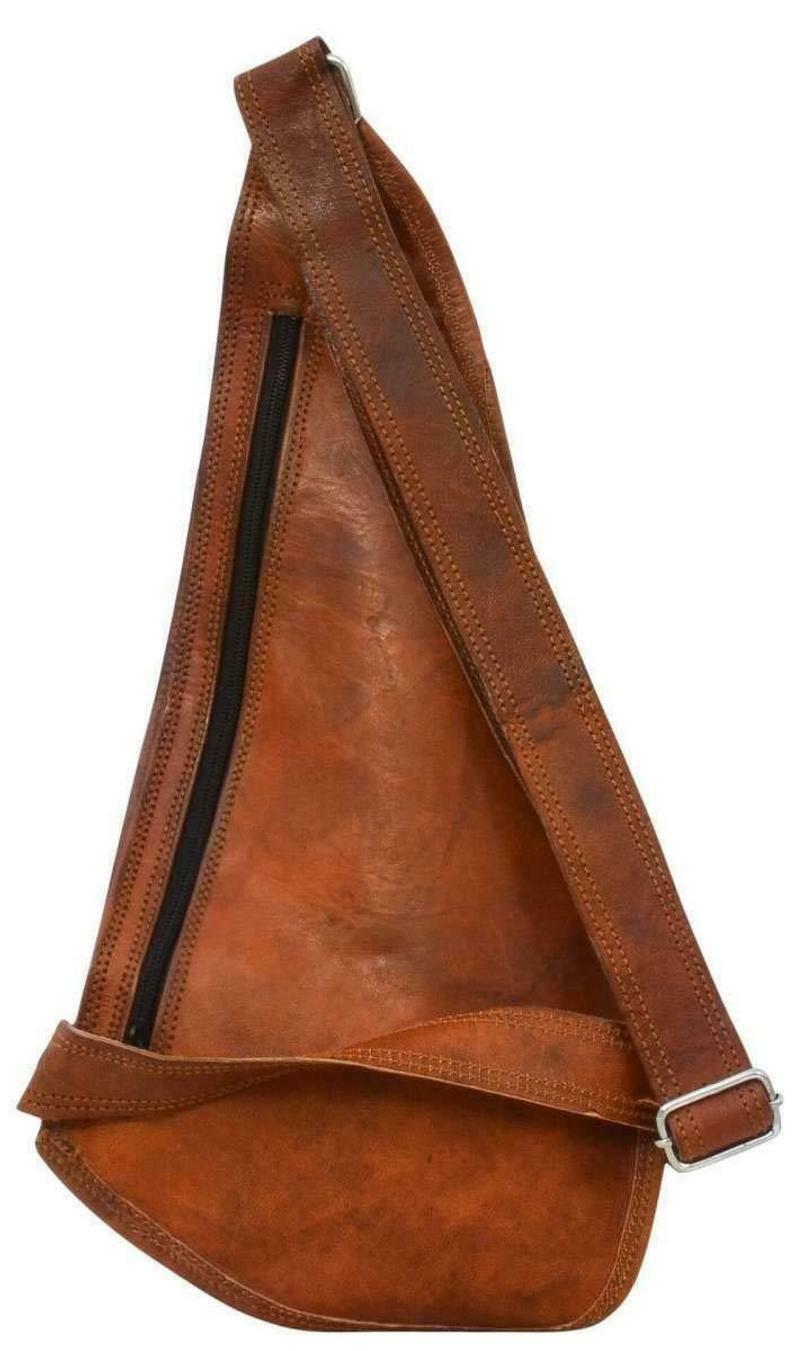 Vintage Goat Brown Leather Shoulder Sling Satchel Bag Brown Backpack Men & Women