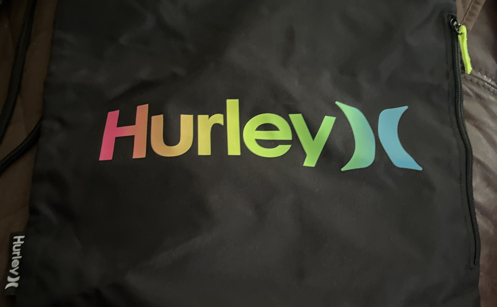Hurley Backpack Drawstring Bag Cinch Sack Gym Tote Black Multicolor Ombre Logo