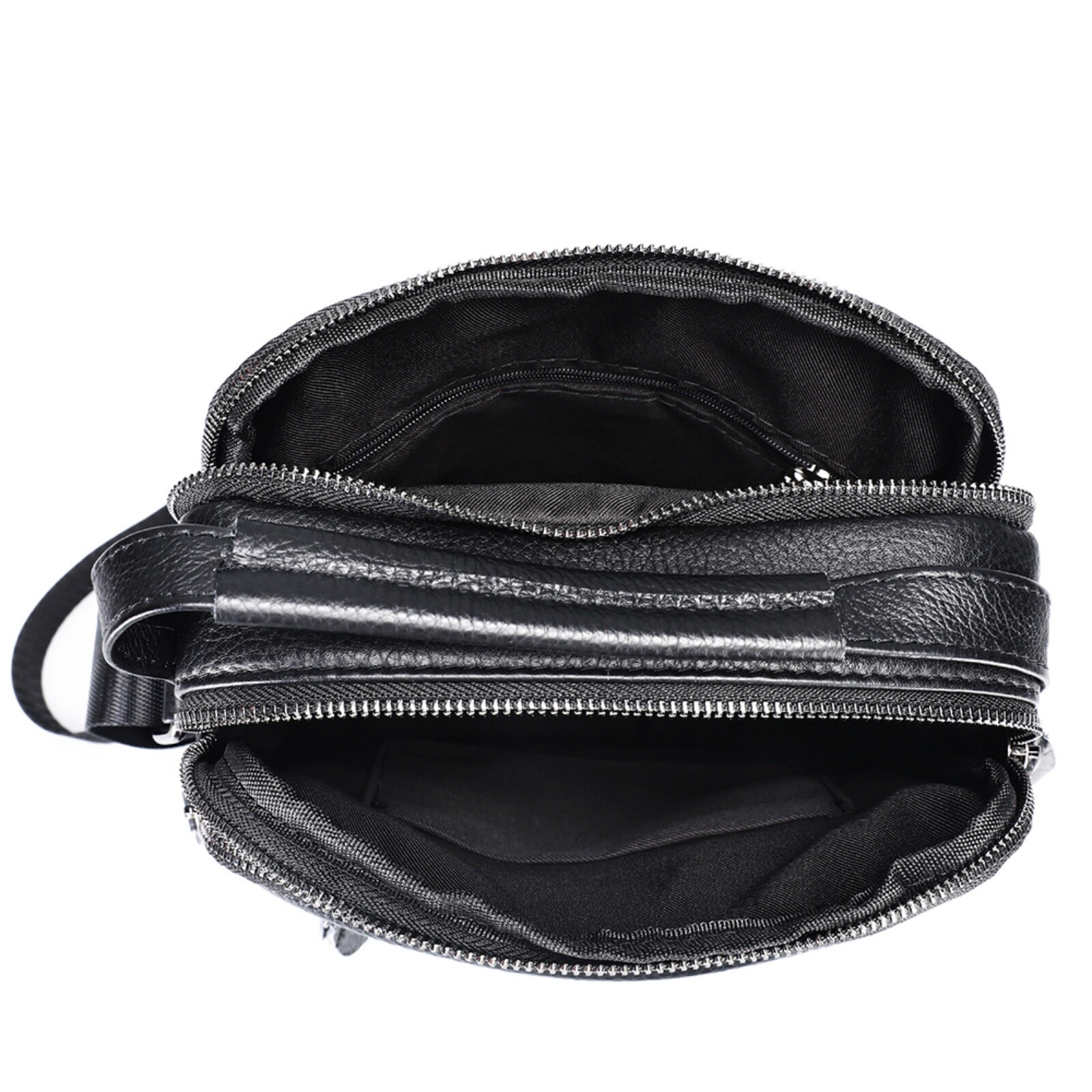 Men’s Genuine Leather Shoulder Bag Crossbody Messenger with Pockets Black