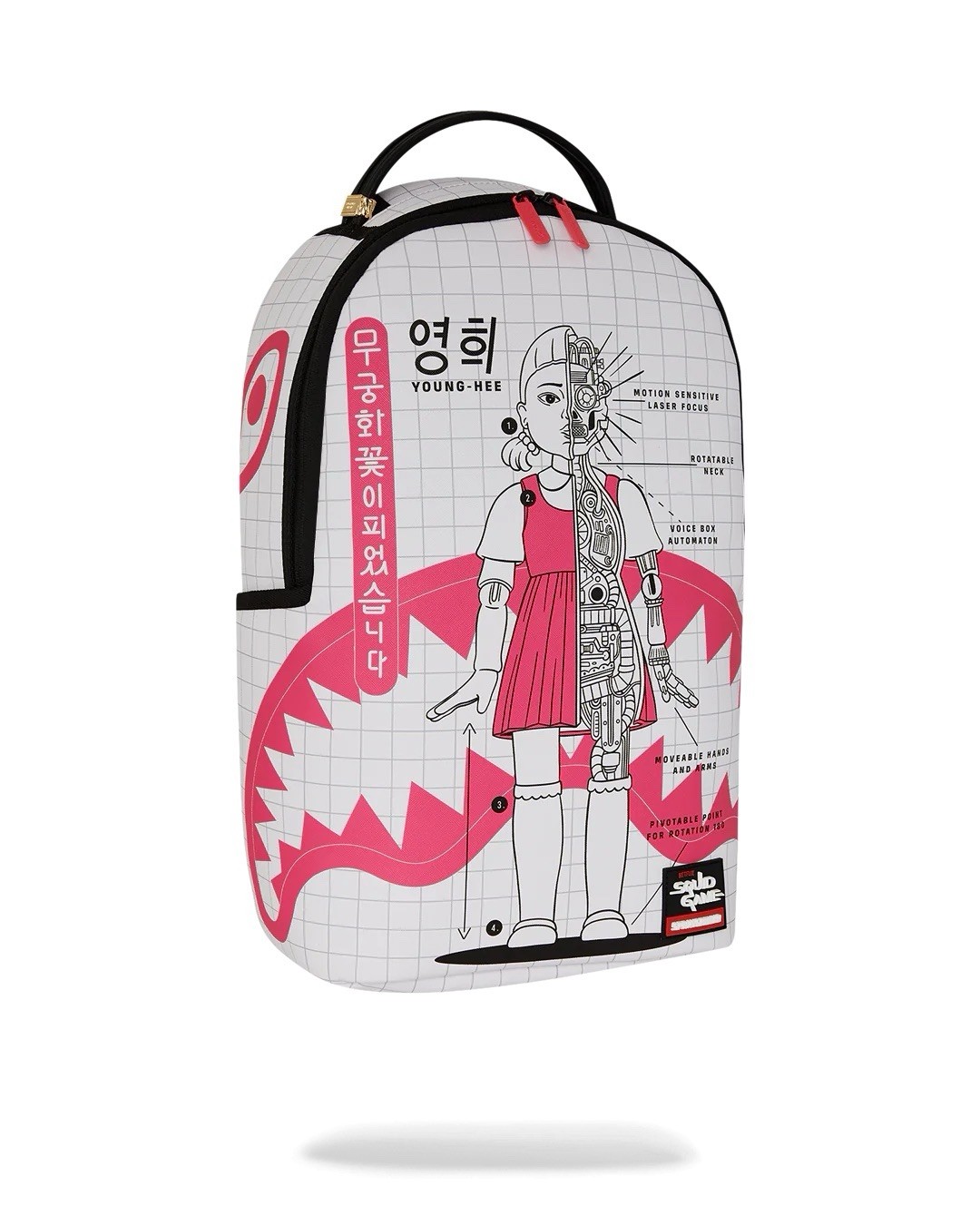 SPRAYGROUND SQUID GAME ROBOT GIRL BACKPACK Velour Laptop Compartment Faux Leathe