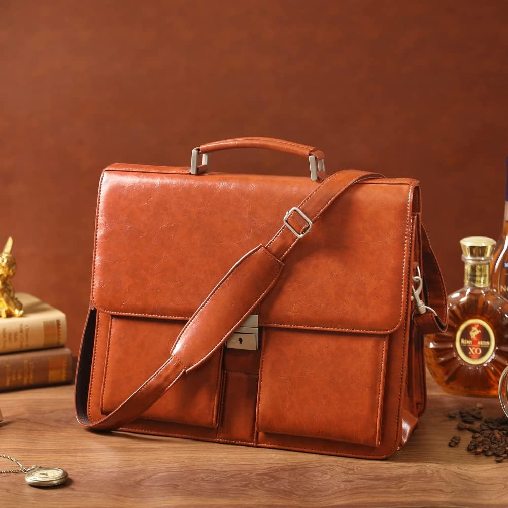 Mens New PU Leather Attache Briefcase Traditional Messenger Lawyer Bag, MBYX015