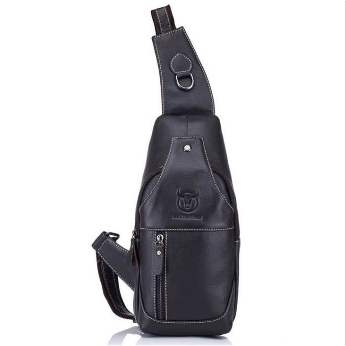 Mens Retro Cowhide Leather Crossbody Chest Bag Vintage Black