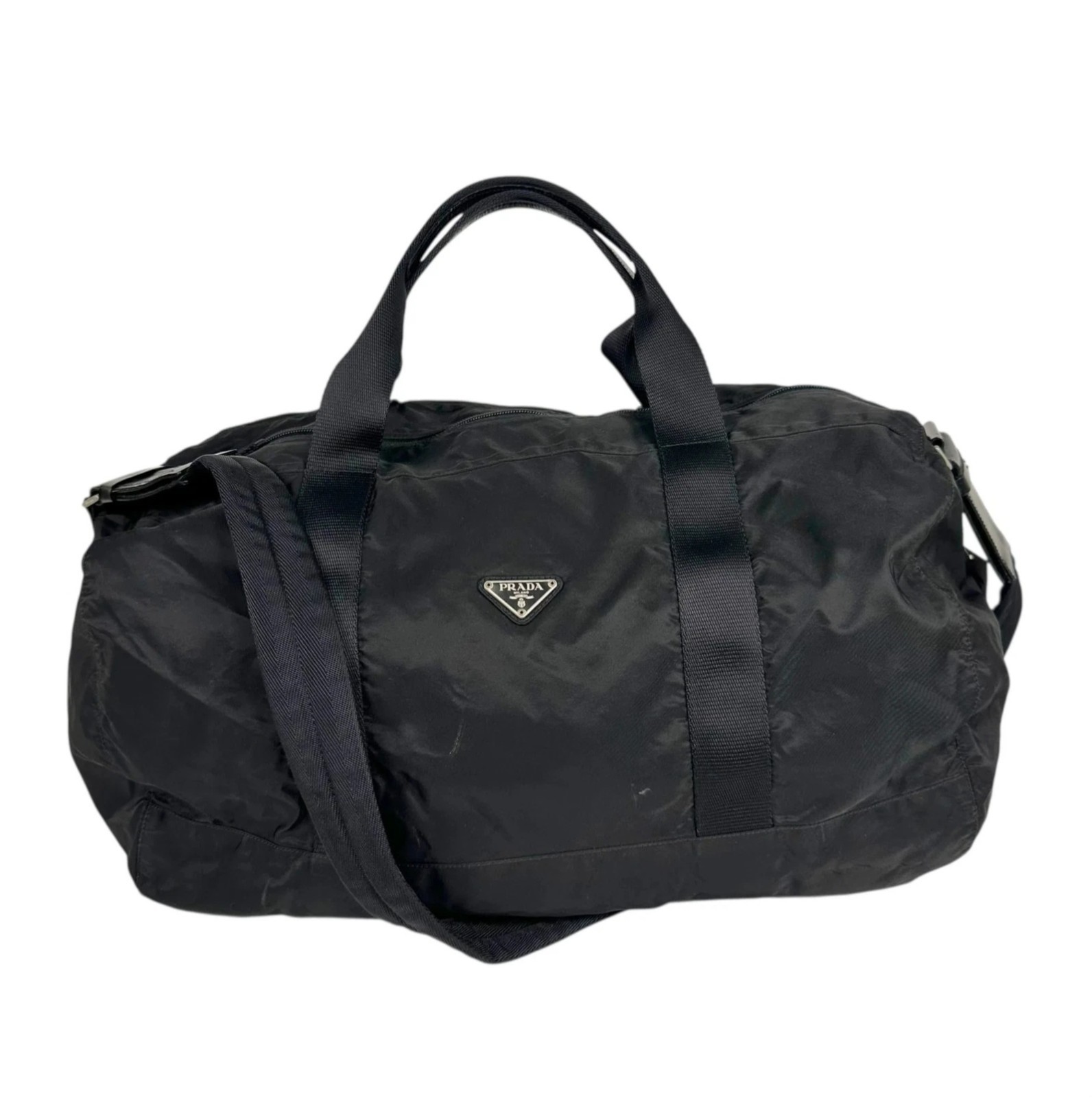 Authentic PRADA Boston Weekend Gym Duffle Bag Nylon Lock Keys Unlined Black