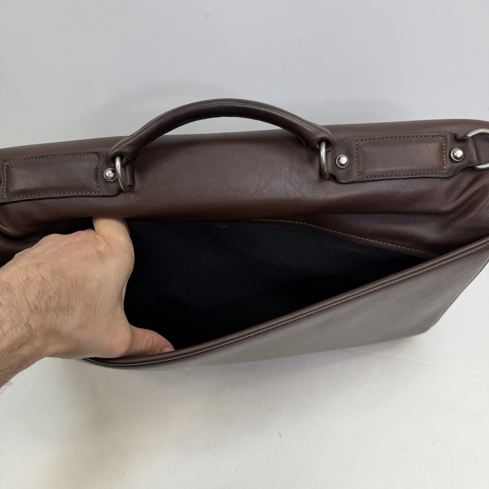 Jack Georges Brown Leather Briefcase Messenger Flap Bag Lock w/ Keys – 16” – USA