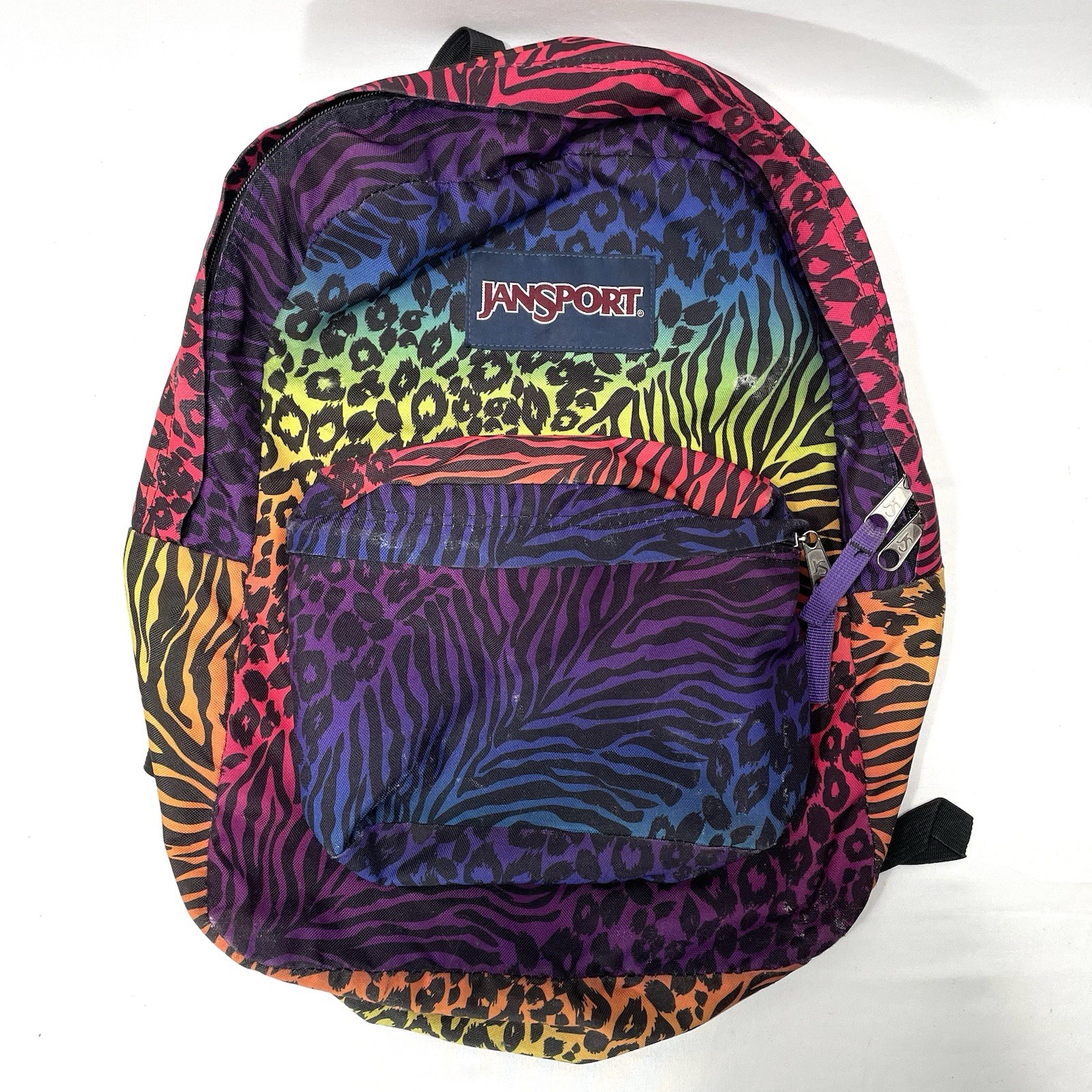 JANSPORT 90s Vintage Animal Print rainbow colored Pattern Backpack, Lisa Frank