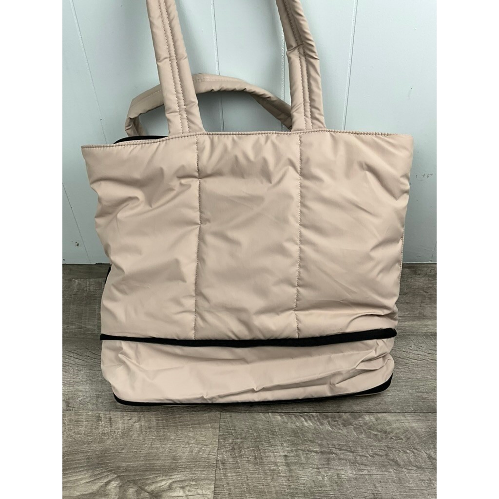 CALPAK Luka Duffel Bag Oatmeal Beige Quilted Puffer Travel Gym Bag HUB Logo