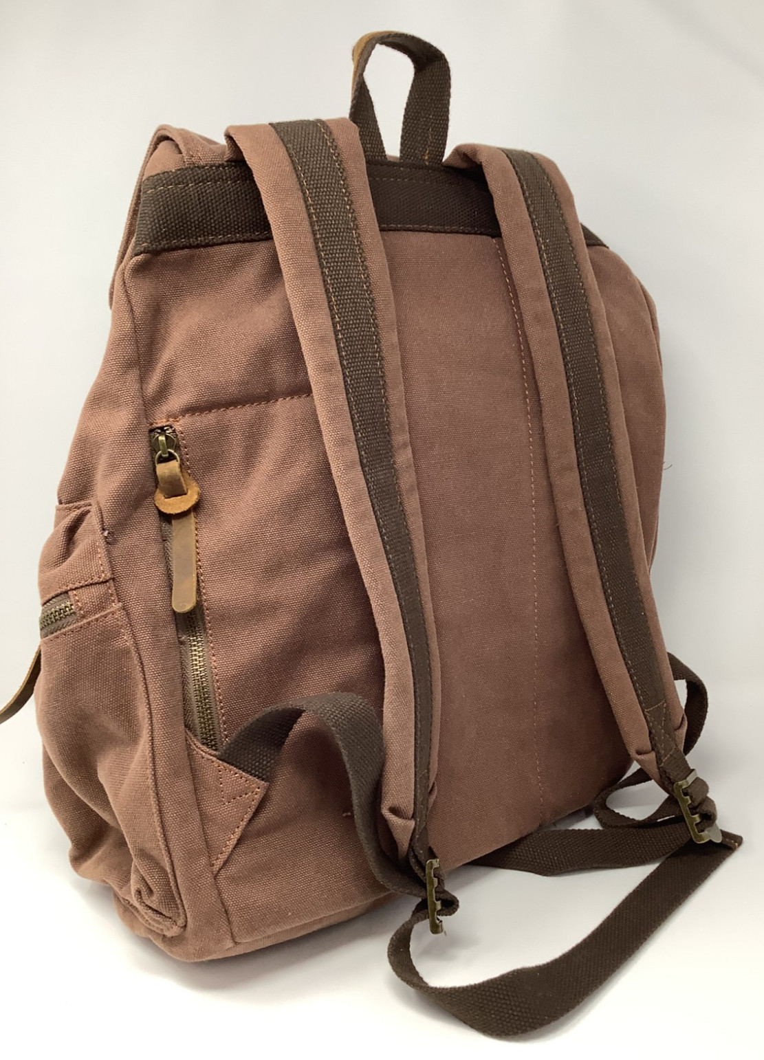 Augur Jans Brown Canvas Leather Backpack Rucksack Hiking Laptop Travel Bag Large
