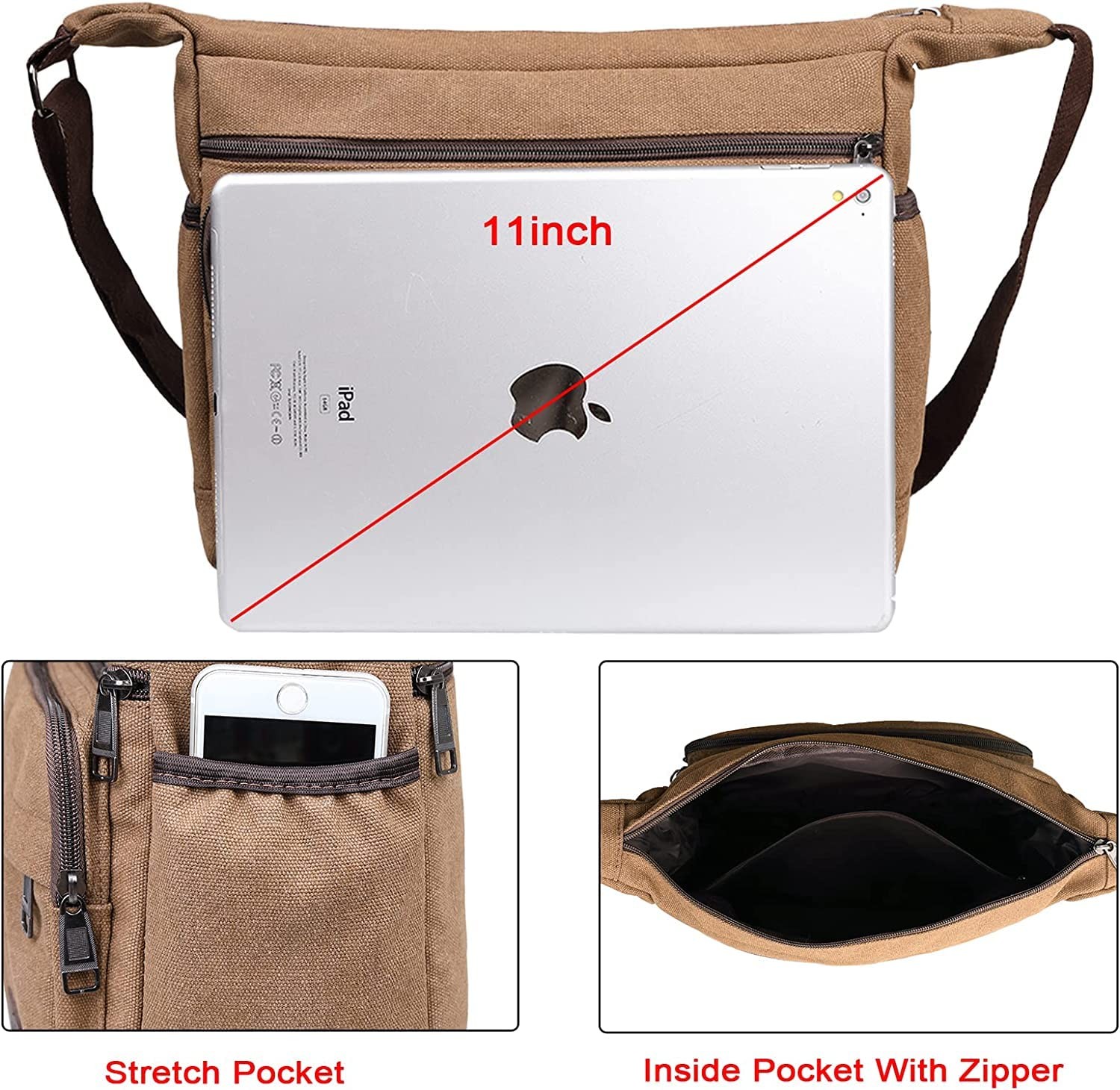 Canvas Messenger Bag Multi Pockets Shoulder Bag for Men Women Casual Cross bo…