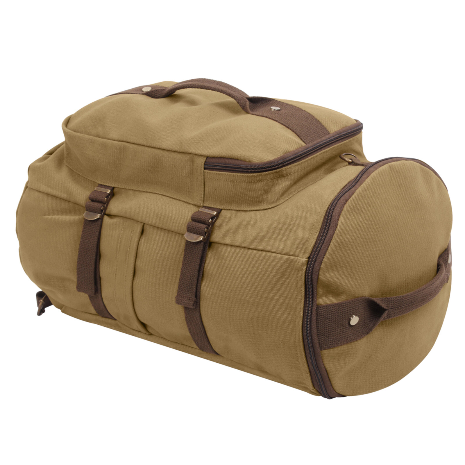 Coyote Brown/Brown Two-Tone Convertible Cotton Canvas Duffle Backpack 19″ X 11″