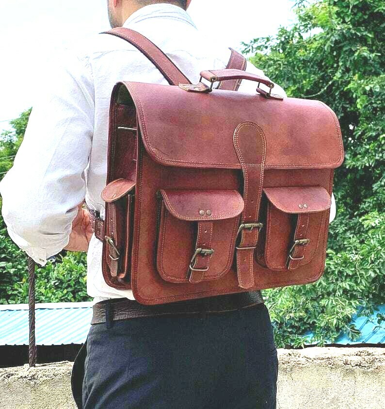 Distressed Leather Laptop Messenger Convertible Briefcase Crossbody Backpack Bag