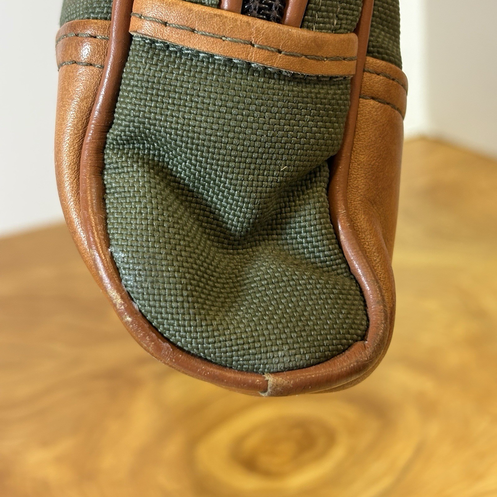 Vtg LL Bean Classic Green Canvas Leather Trim Briefcase Messenger Laptop Bag USA