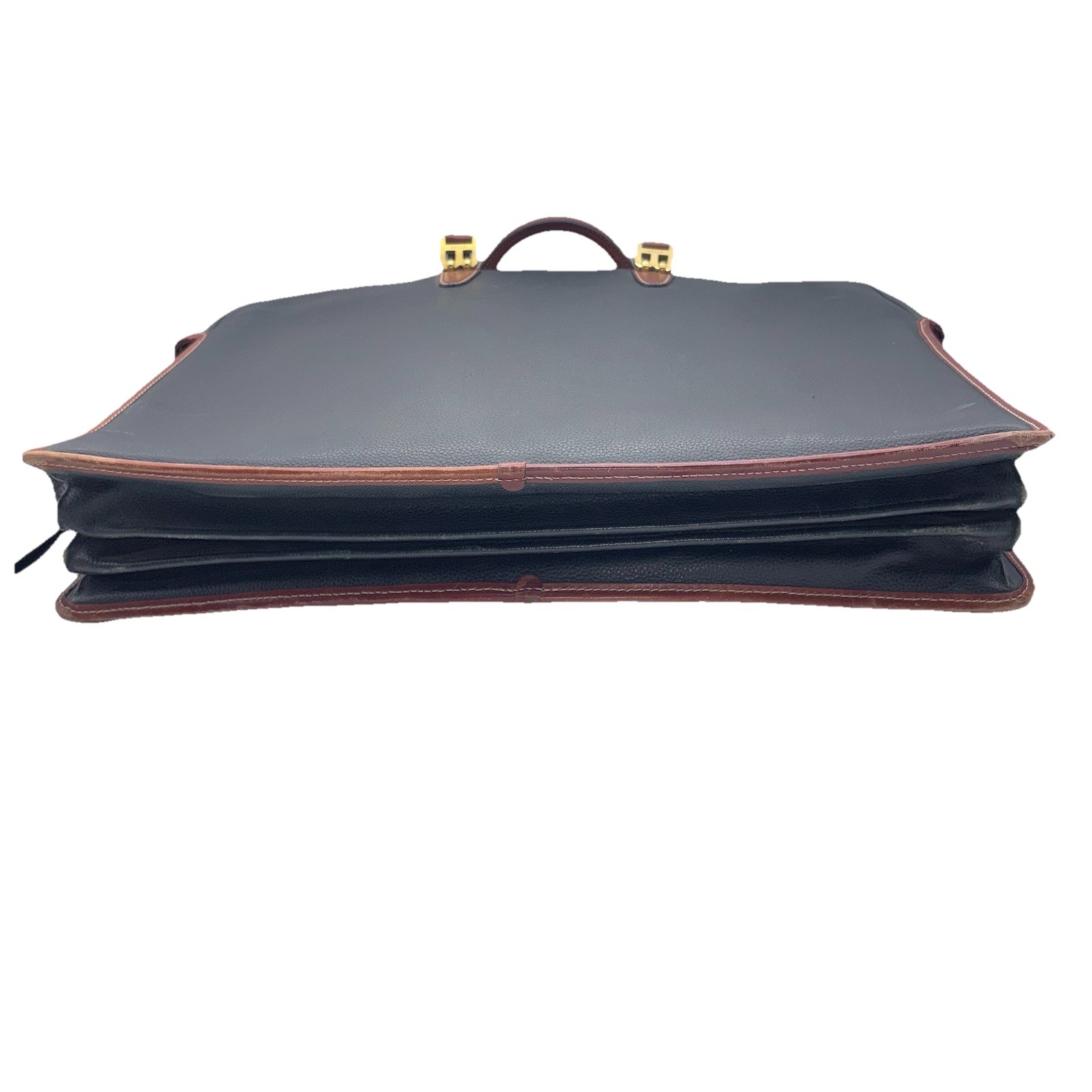 Bally Pebbled Leather B Logo Briefcase Gold Brass Hardware Office Travel VTG