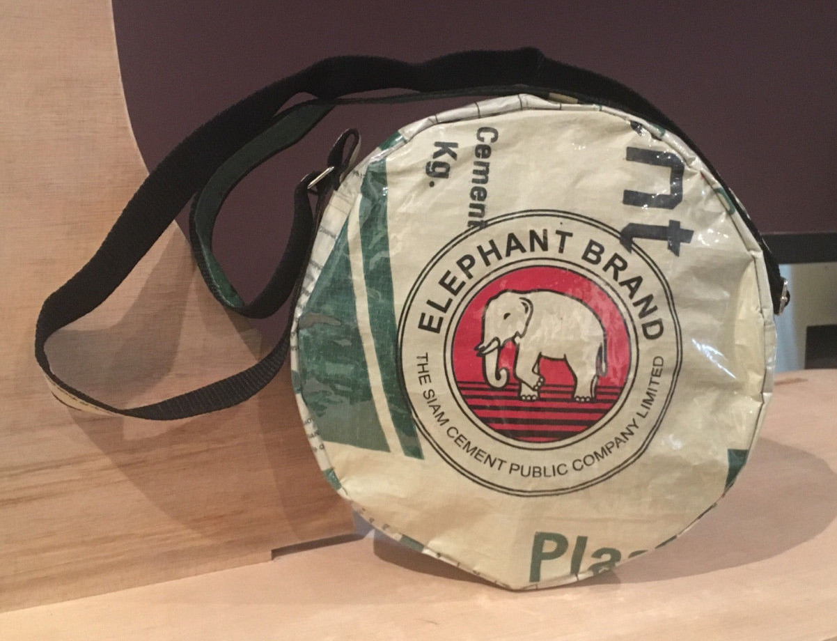 Elephant Brand Recycled Round Cross Body Bag made from Cement Bags in Cambodia