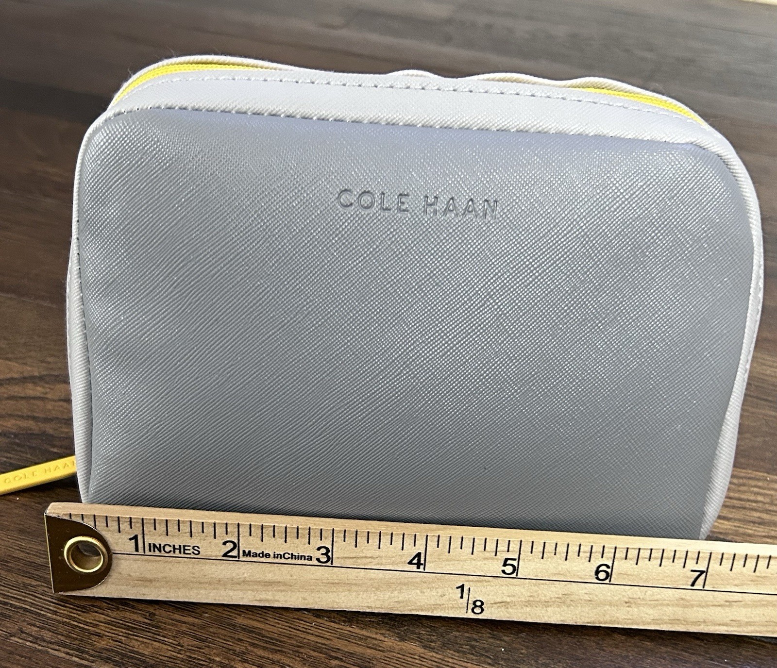 Cole Hann Small Men’s Dopp Bag Washable Fabric Grey With Yellow Zipper