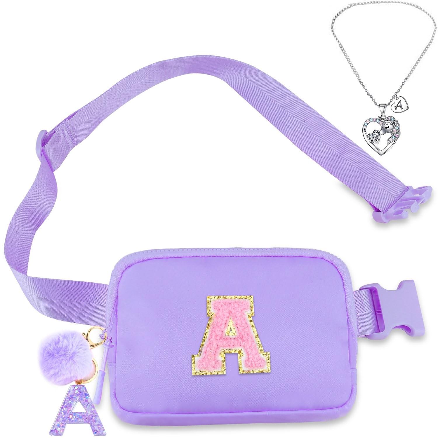 Belt Bag Fanny Pack for Girls – Women Initial Crossbody Medium, Purple