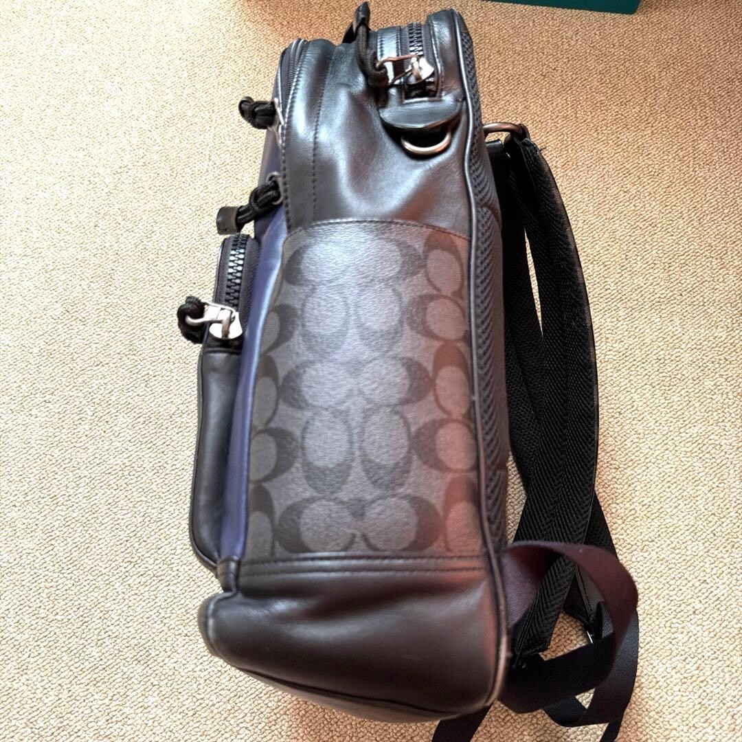 Coach Leather Backpack Black Navy Mens Large Rucksack Logo Missing Outlet Used