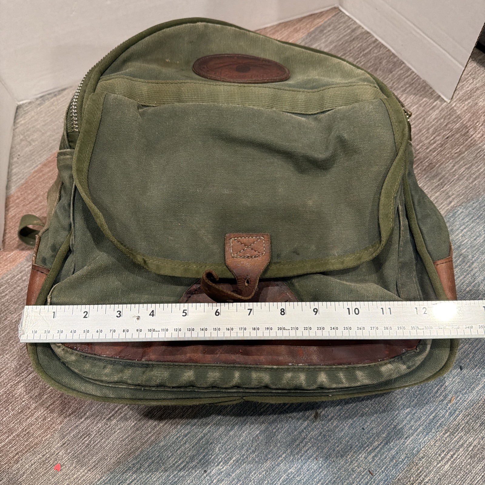 Orvis Battenkill Canvas Leather Backpack Green Brown Travel Outdoor Vintage READ