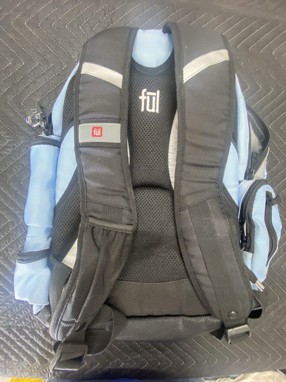 Ful Padded Laptop Backpack Blue Grey Pockets Dividers Travel Waterproof Bag