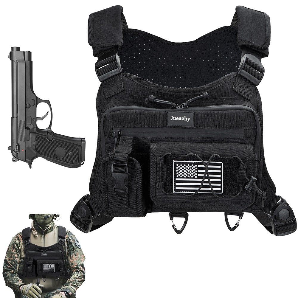 Black Tactical Combat Chest Rig Bag Front Pouch Recon Pack Sport Protective Vest