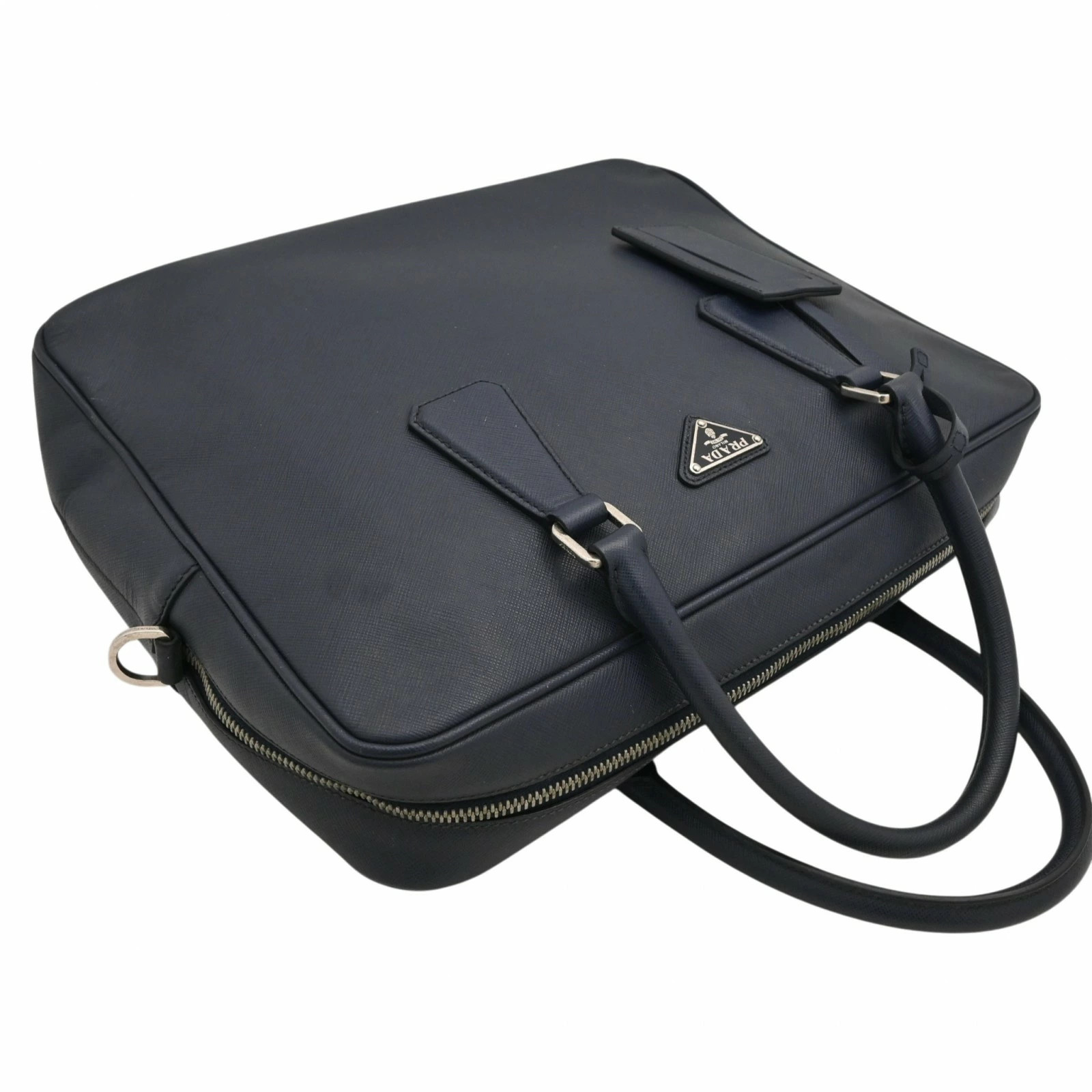 PRADA Triangle Logo Saffiano Briefcase Tote Bag Business Bag Navy B Rank Pr5843V