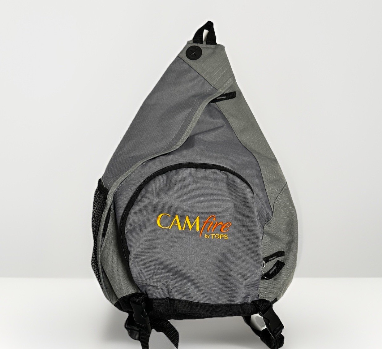 Messenger Bag Gray Nylon Canvas Zip Close Padded Strap Mesh Pocket CamFire