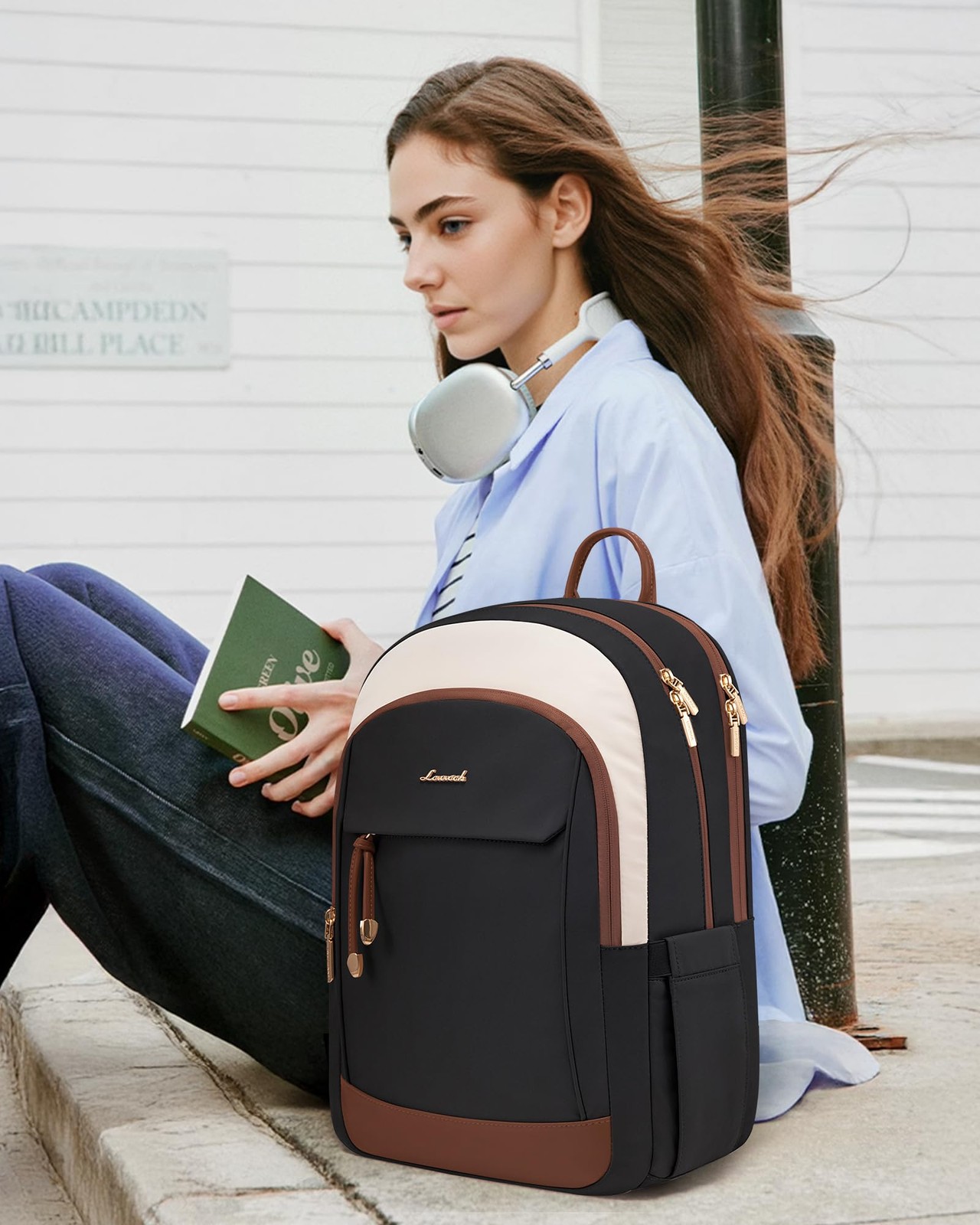 LOVEVOOK 15.6 Inch Laptop Backpack for Women, Waterproof, Black