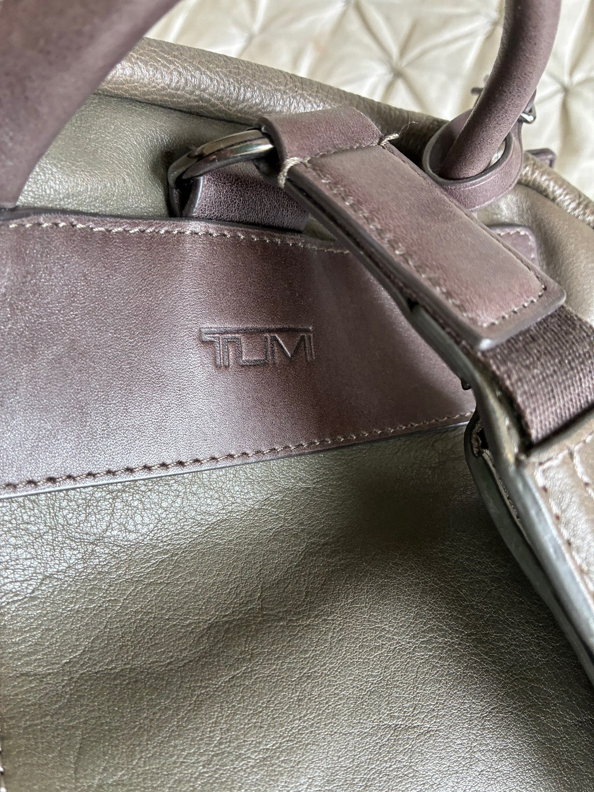 Tumi Olive With Brown Trim Pebbled Leather Backpack
