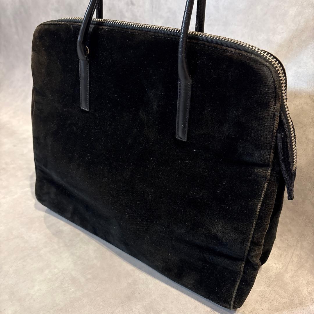 PRADA Triangle Logo Briefcase Shoulder Handbag Leather Velour Black M03674