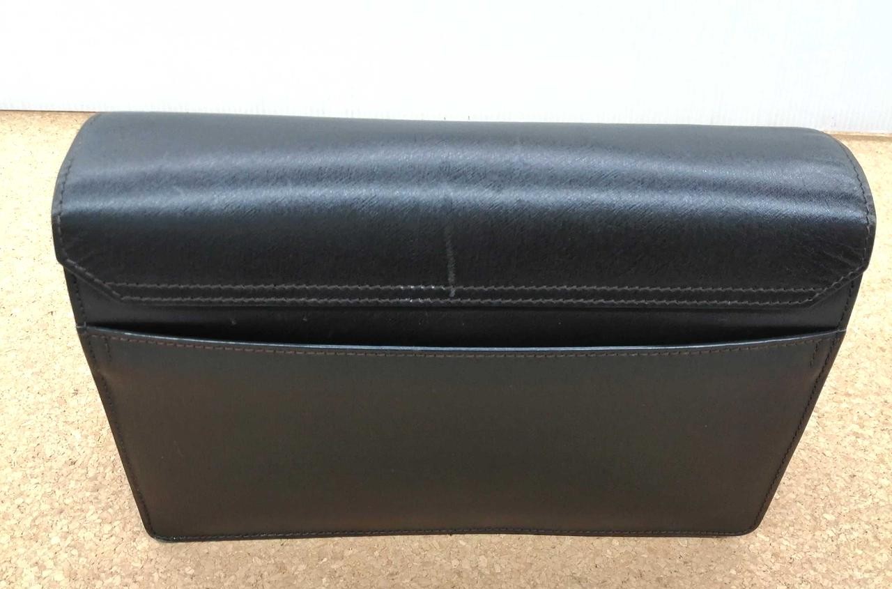 Dunhill Side Handle Clutch Bag Black Flap Lock Closure Silver Metal fittings