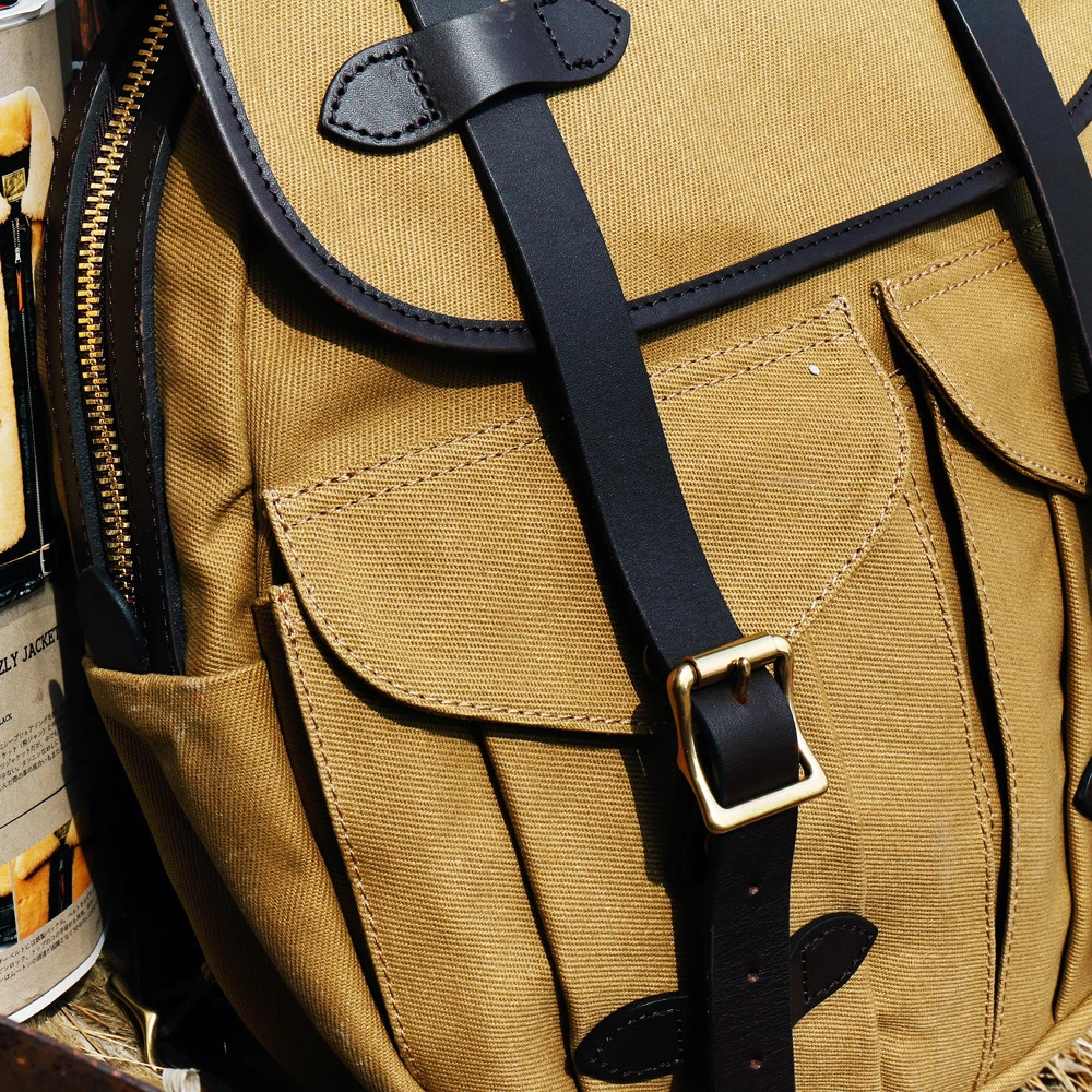 Retro Canvas Backpack Leather Straps, brass buckles and zipper – Outdoor Style