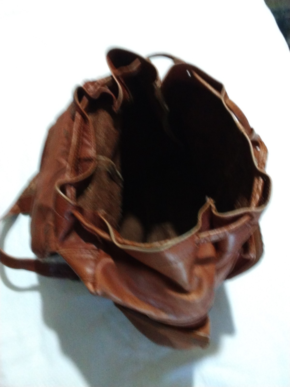Vintage Brown Leather Backpack,From Columbia South America Drawstring &Snap READ
