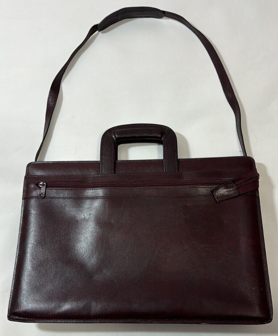 Protocol Portfolio Briefcase Split Leather Double Gusset Burgundy Red Brown