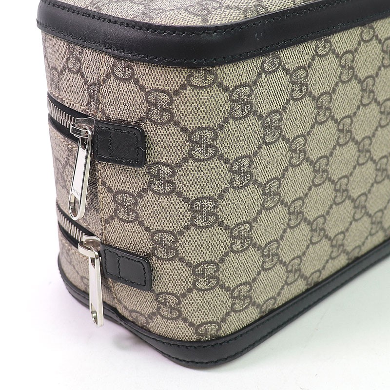 Gucci GG Supreme Canvas Clutch Bag Double Zip Beige Black Pochette