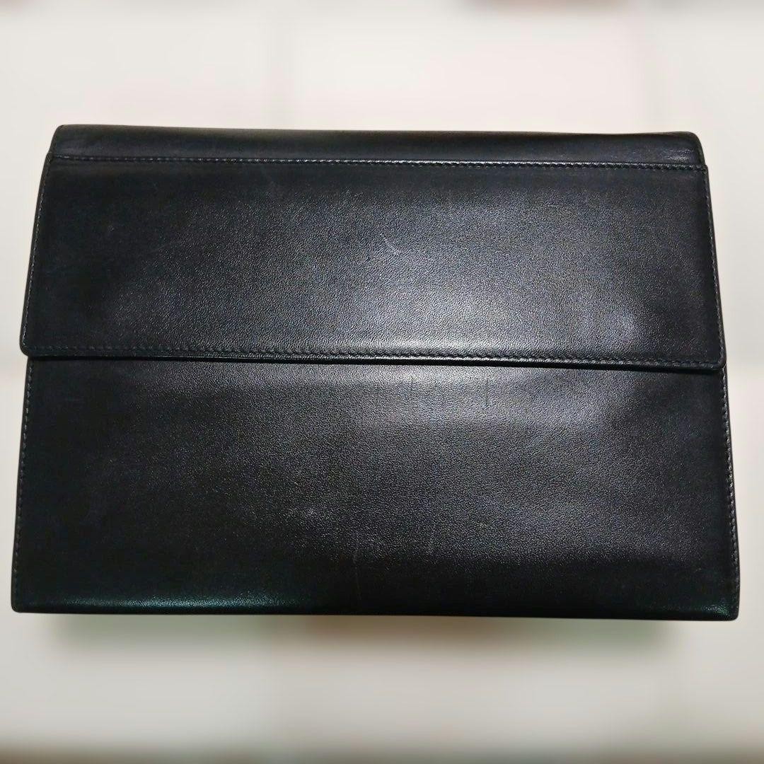 Dunhill Flap Clutch Bag Second Bag Black Leather Dial Lock Wrist Strap Men’s