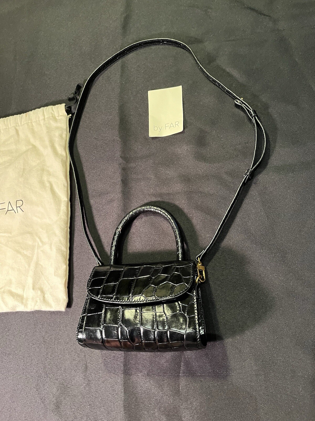BY FAR SHOULDER CROSSBODY CROCODILE PATTERN LEATHER SMALL BAG PURSE AUTHENTIC