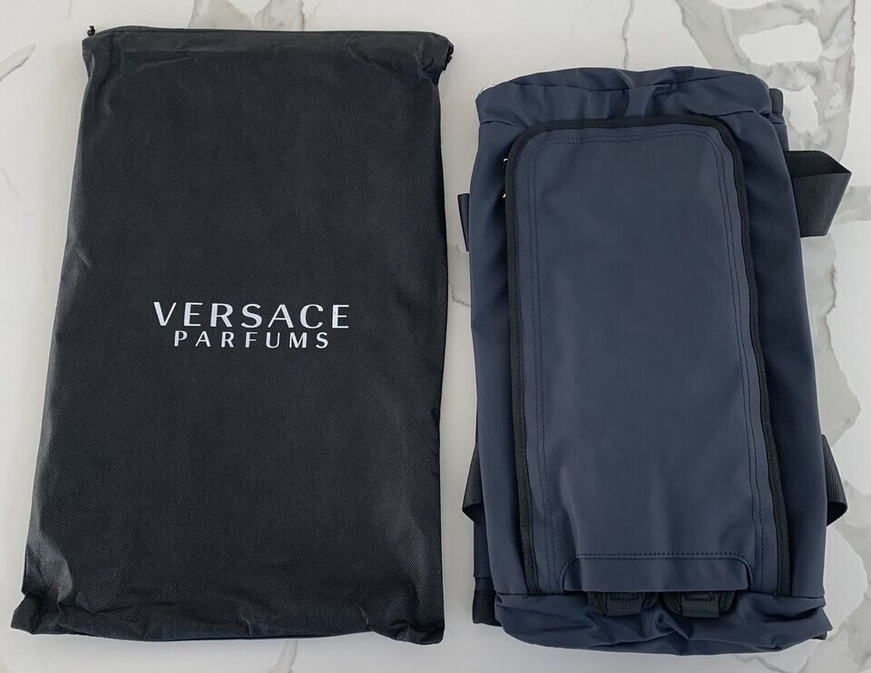 Versace Parfums Duffle dark blue Backpack faux leather gym Weekender travel Bag