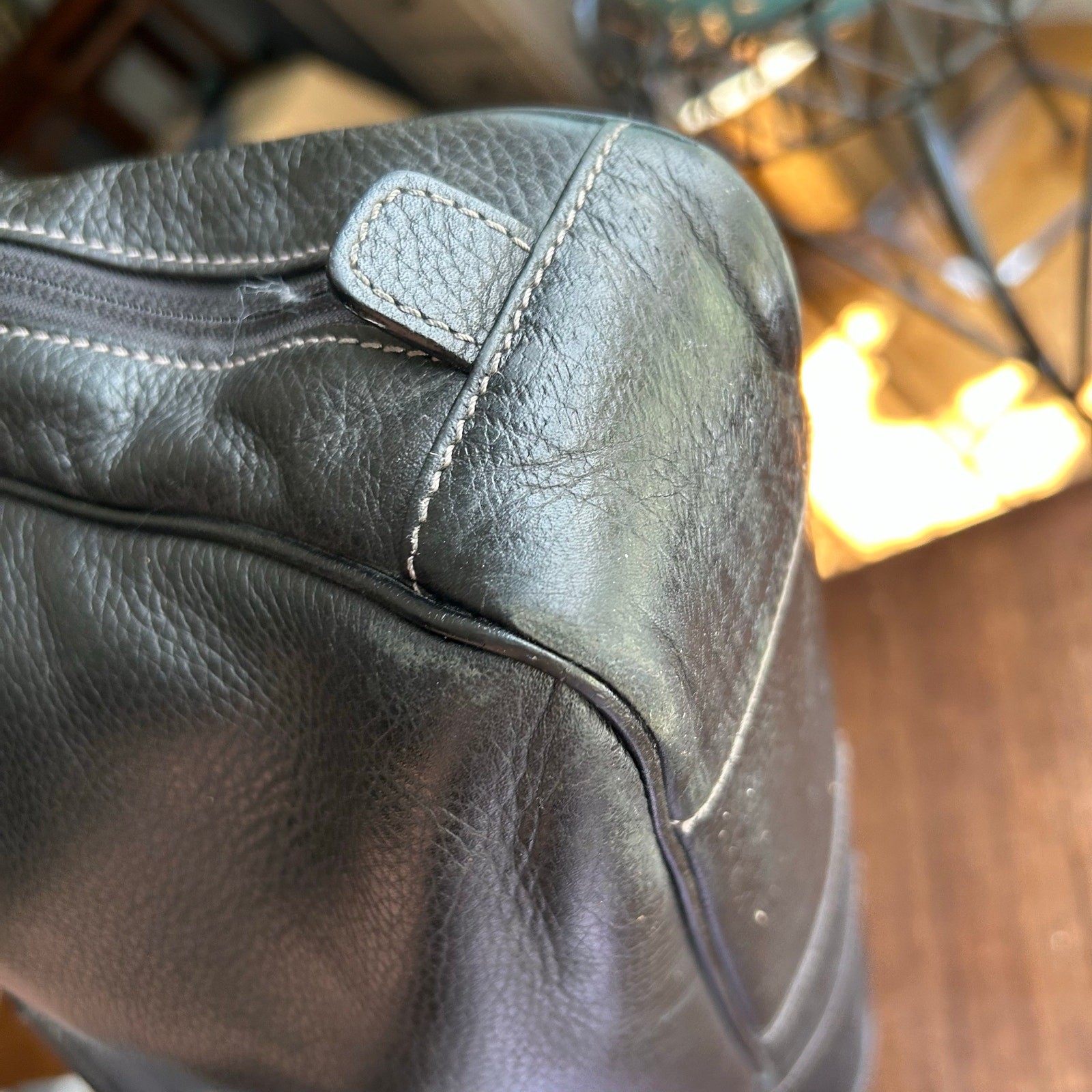Boconi Tyler Tumbled Zipster Black Leather Messenger Bag Briefcase